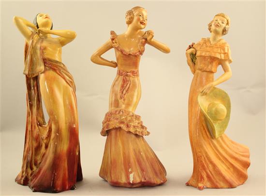 Three Wade Art Deco cellulose glazed figures of Helga, Cherry and Grace, 1930s, 24.5 - 25.5cm